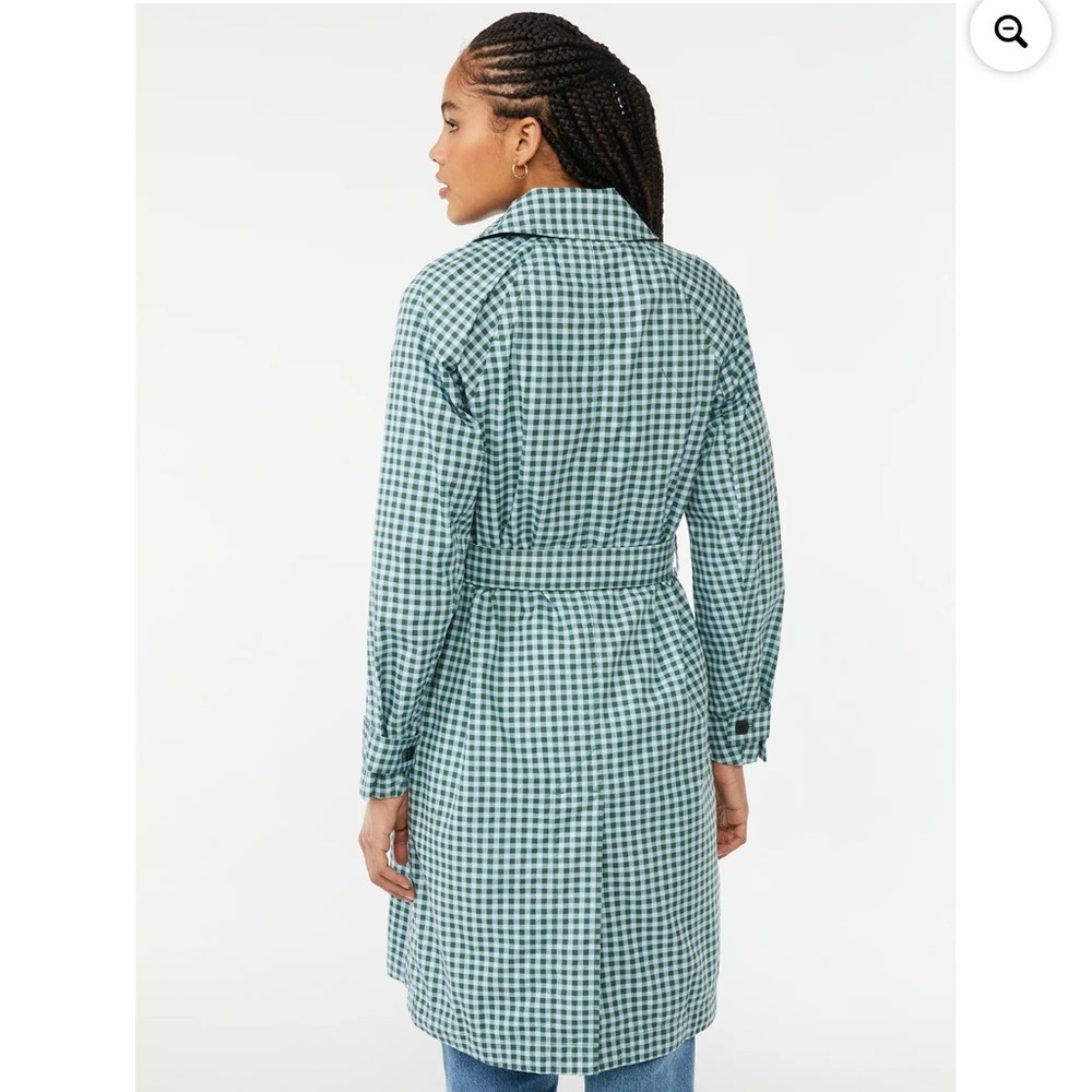 NWOT Free Assembly Plaid Blue & Green Checkered Gingham Everyday Trench Coat - Picture 3 of 16